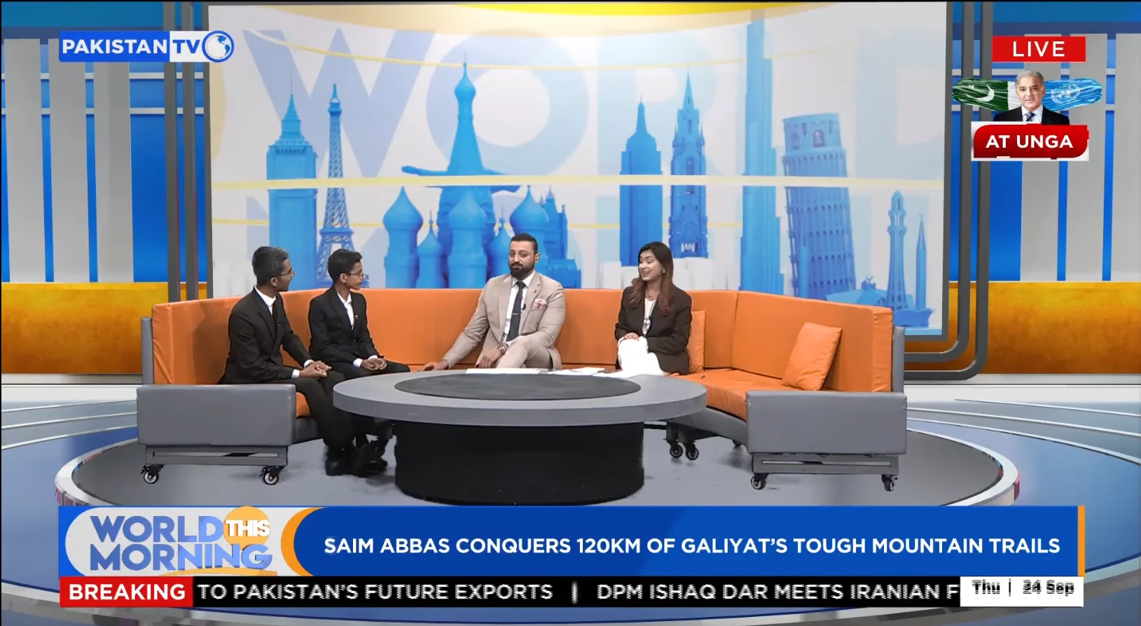Ashir Abbas and Saim Abbas seated with the hosts in the World This Morning studio