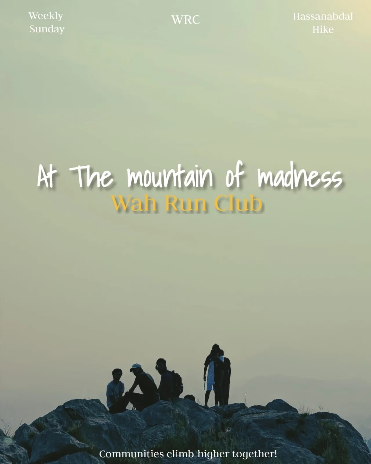 WRC hikers on a rocky summit in the club’s morning-hike poster